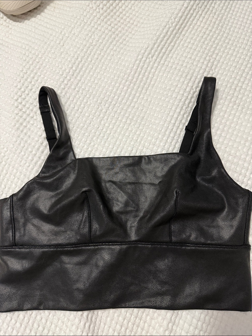 SPANX Black Faux Leather Cropped Tank